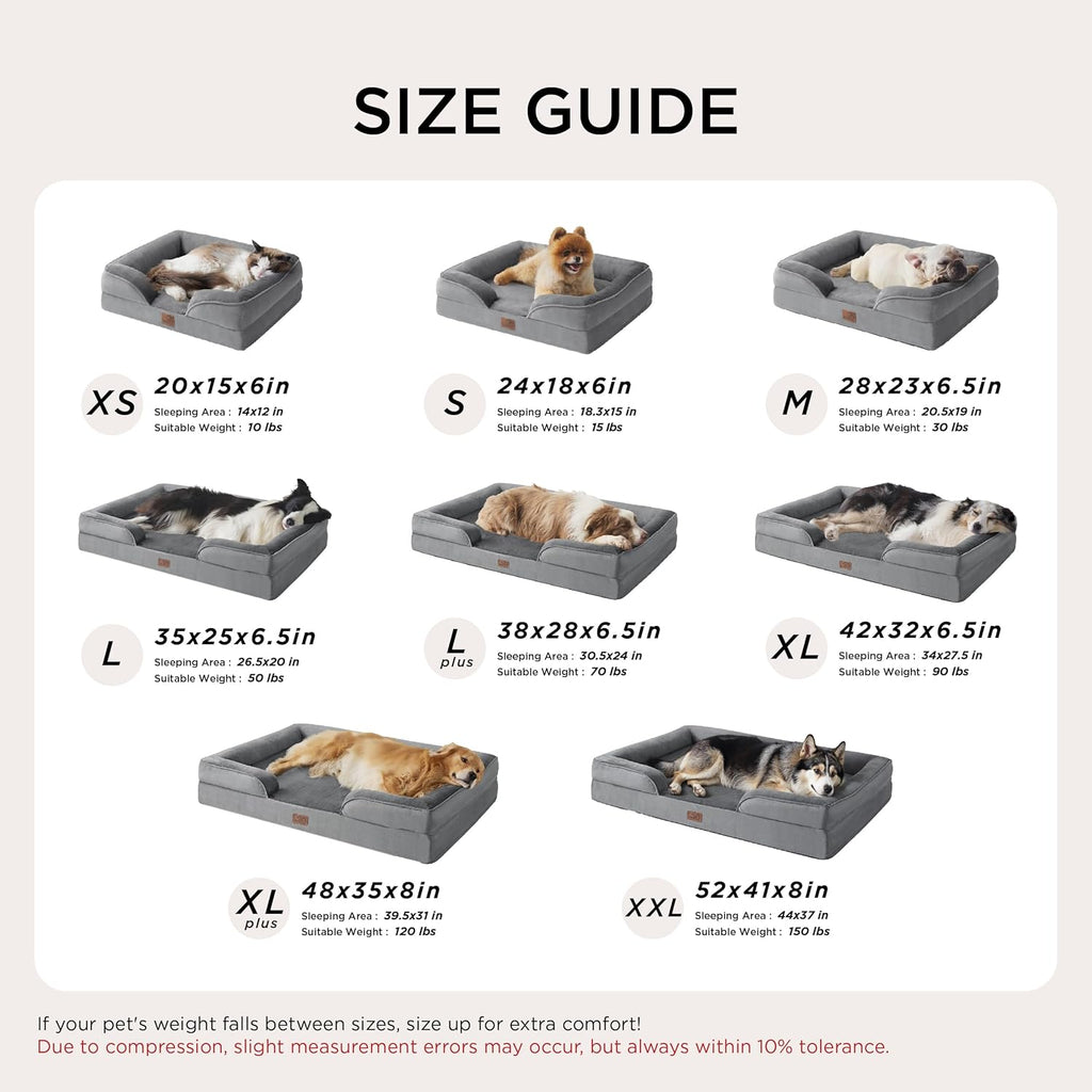 Orthopedic Dog Bed Medium Size Dogs - Washable Small Medium Dog Cat Bed Waterproof, Comfort Cats Couch Sofa with Washable Removable Cover, Pets Bed with Nonskid Bottom, Grey, 28"