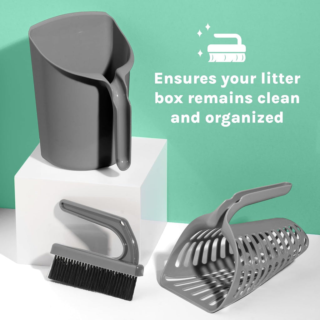 Infinity Cat Litter Scoop with Holder – Non-Stick Aluminum Litter Sifter & Deep Shovel, Ergonomic Handle, Easy Clean Poop Scooper for Cats